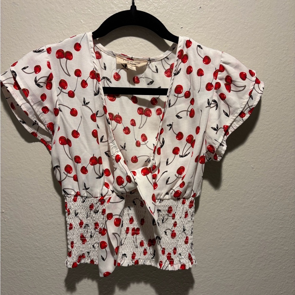Cherry Print Tie Front Top